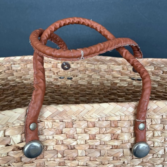 Vintage Rattan Large Beach Bag Woven Utility Grocery Reusable Book Bag Travel - Picture 4 of 10